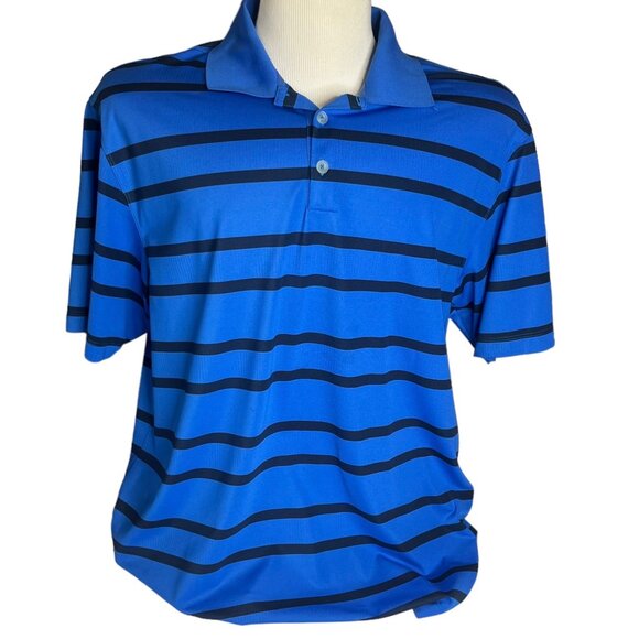 Nike Golf Polo Shirt Mens XL Blue Black Striped DriFit - Picture 1 of 8